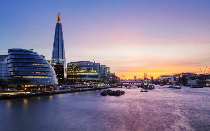 View of London city at sunset.